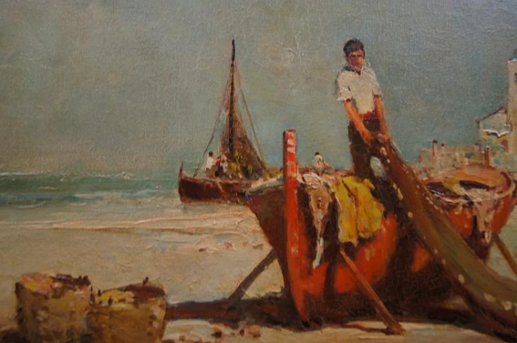 Rybacy nad włoskim wybrzeżem-Punta di Milazzo- Hermann Schmidtmann