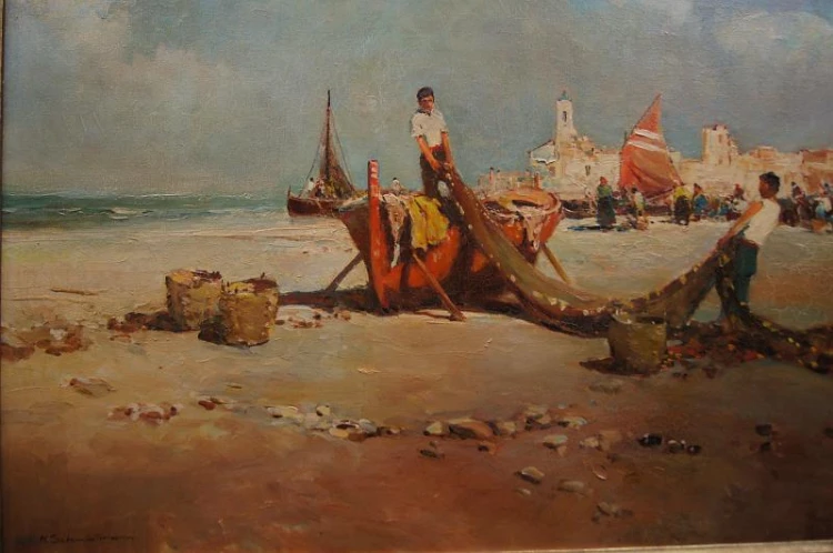 Rybacy nad włoskim wybrzeżem-Punta di Milazzo-Herman Schmidtmann