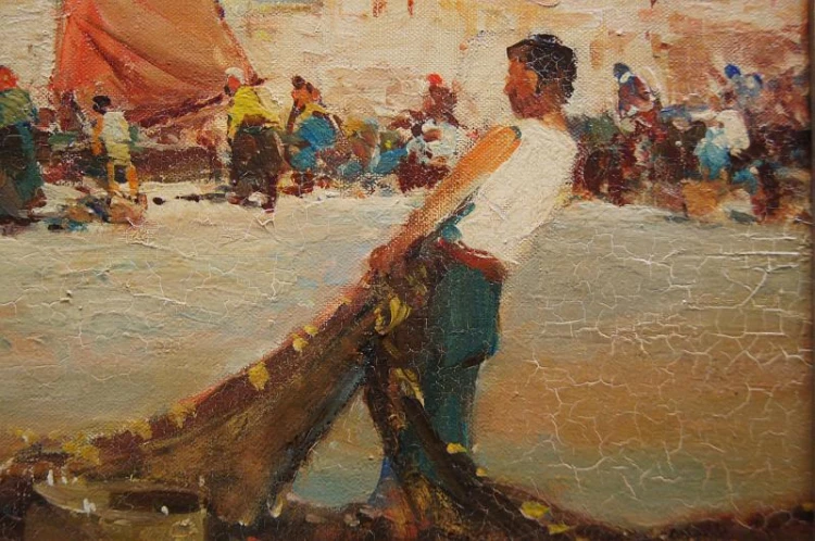Rybacy nad włoskim wybrzeżem-Punta di Milazzo - Hermann Schmidtmann
