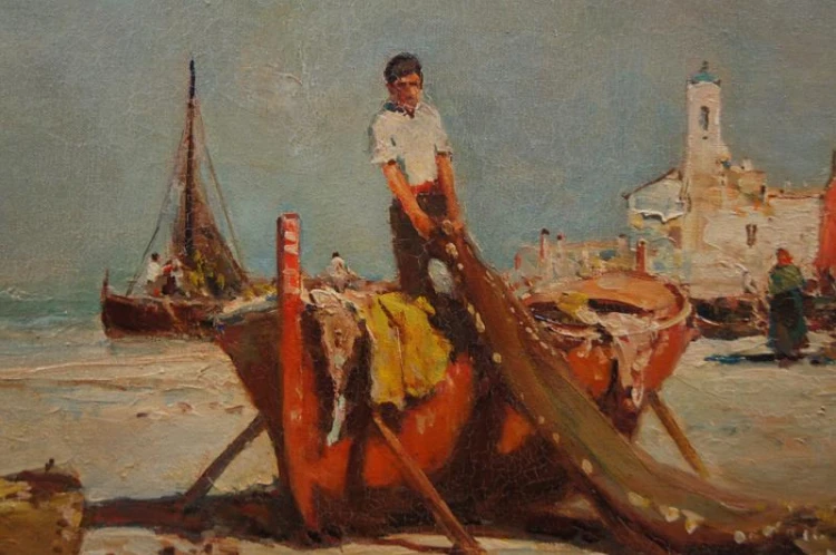 Rybacy nad włoskim wybrzeżem-Punta di Milazzo - Hermann Schmidtmann