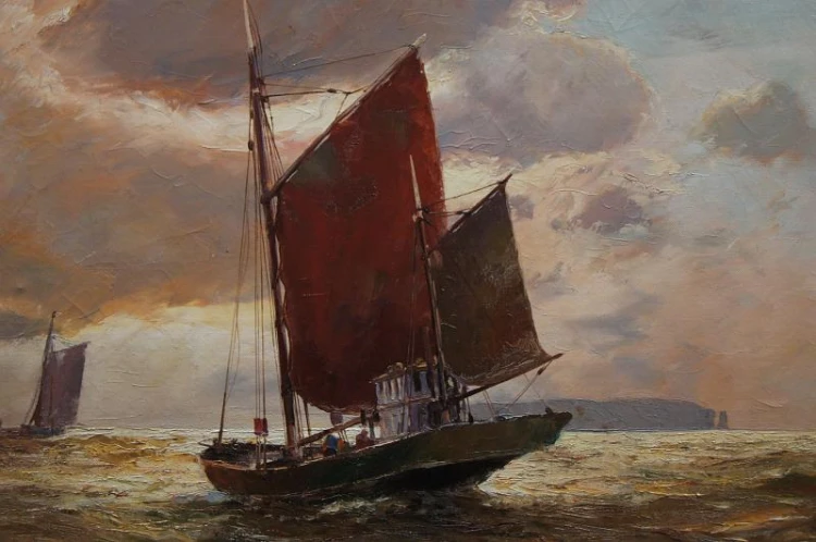 Kutry o zachodzie słońca obraz olejny E.R. Schurmann