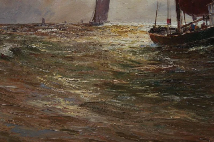 Kutry o zachodzie słońca obraz olejny E.R. Schurmann