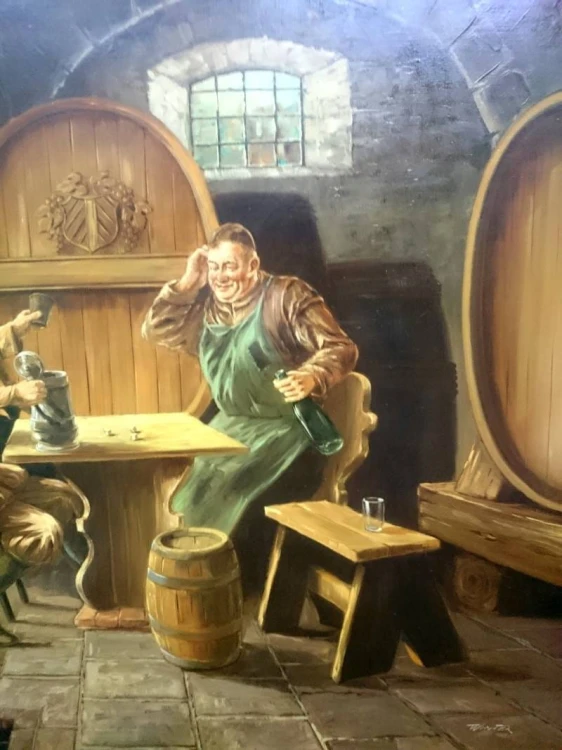 Obraz olejny Jurgen Winter U mnicha wino i kości