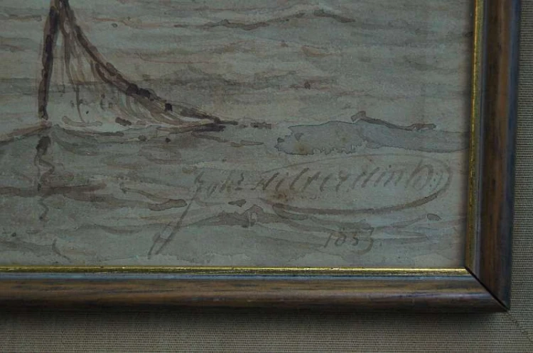 Johannes Hilverdink rybacy w łodziach akwarela 1853 !!!