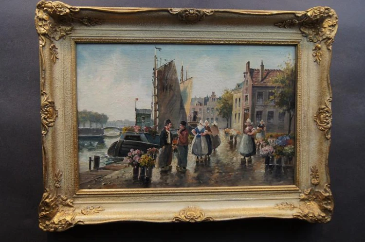 Amsterdam Targ kwiatowy barwny obraz A. Hornemann