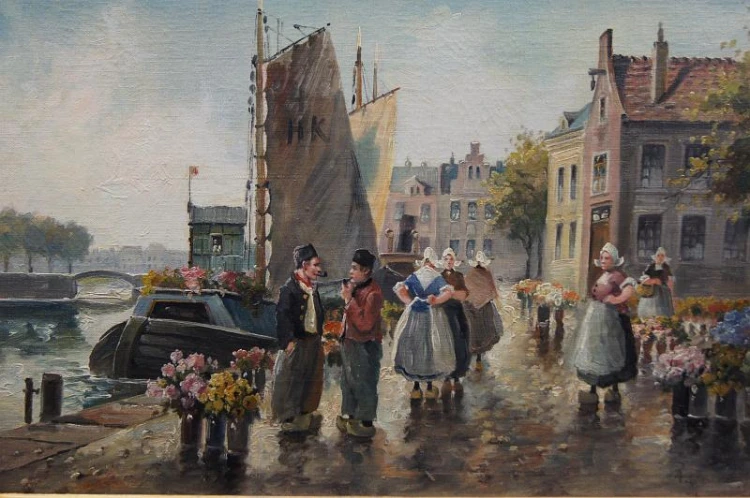 Amsterdam Targ kwiatowy barwny obraz A. Hornemann
