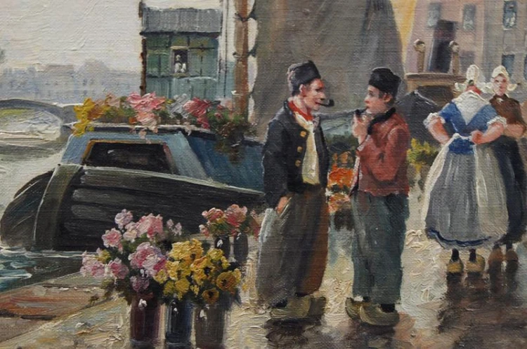 Amsterdam Targ kwiatowy barwny obraz A. Hornemann