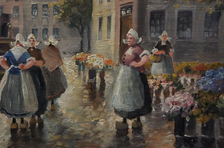 Amsterdam Targ kwiatowy barwny obraz A. Hornemann