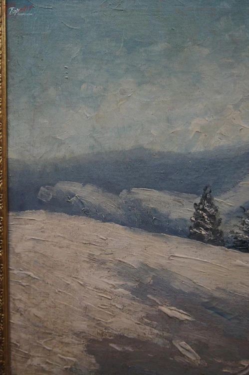 Karkonosze zimą stary obraz olejny