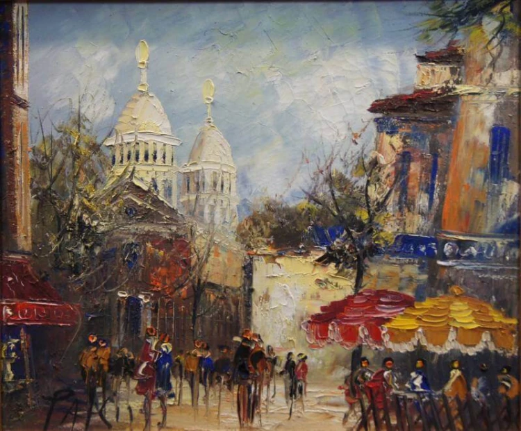 Paryskie kafejki barwny obraz olejny H. Passero