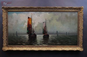 Stary obraz Eduard Nowak Kutry na morzu Polecam!!!