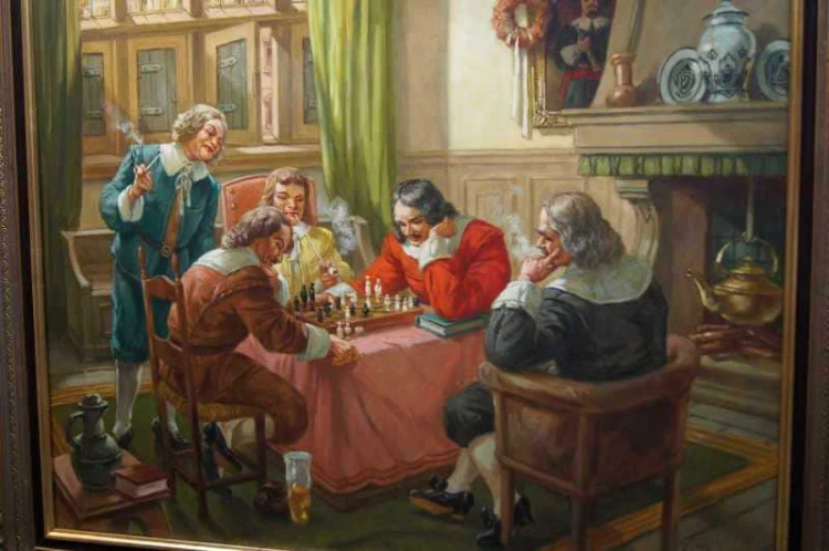 Stary obraz Szlacheckie zabawy partia szachów Hermann Prediger