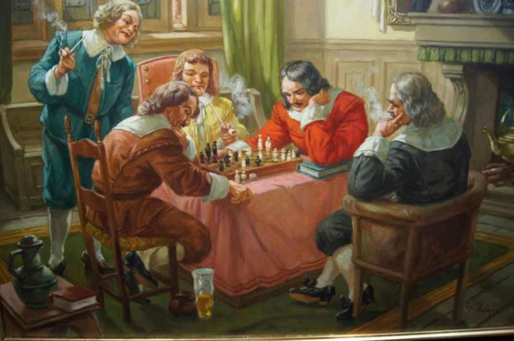 Stary obraz Szlacheckie zabawy partia szachów Hermann Prediger