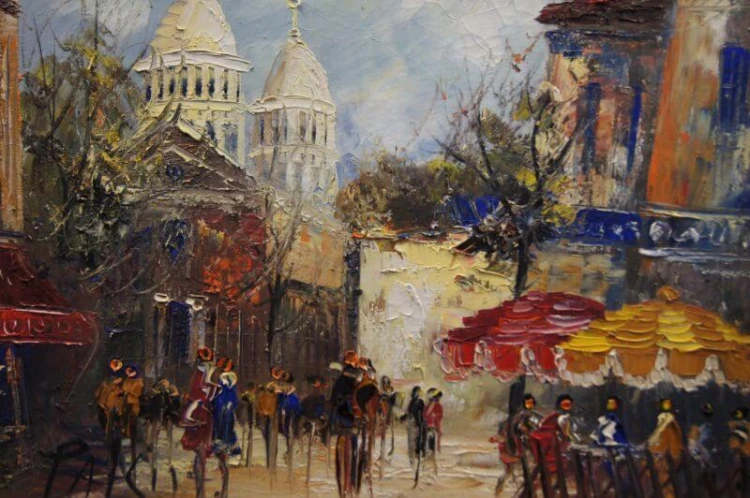 Paryskie kafejki barwny obraz olejny H. Passero