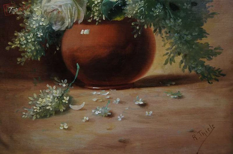 Stary obraz R. Thiele bukiet kwiatów 19 wiek 