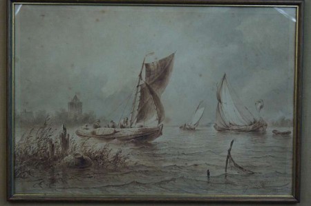 Johannes Hilverdink rybacy w łodziach akwarela 1853 !!!