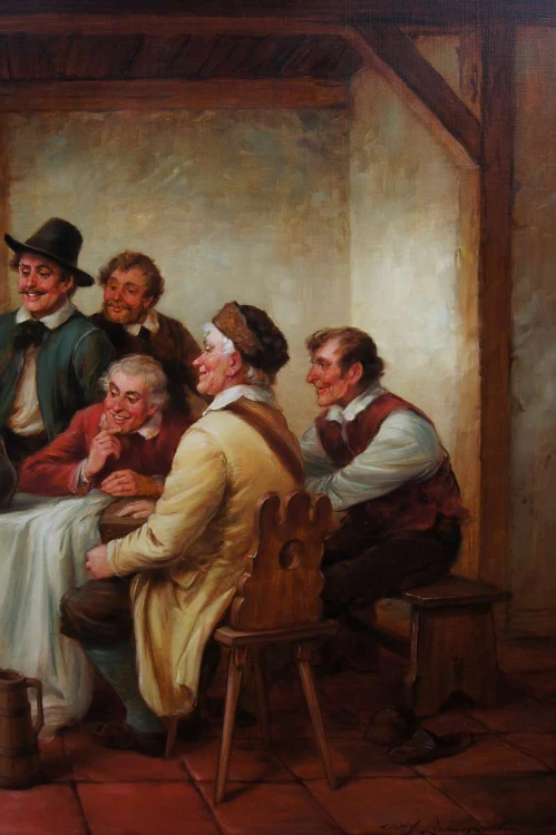 Poczęstunek w oberży - malarstwo rodzajowe - Curt A. Landwehr