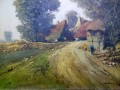 Obraz olejny Jean Coune WIEJSKI KRAJOBRAZ Z KURAMI