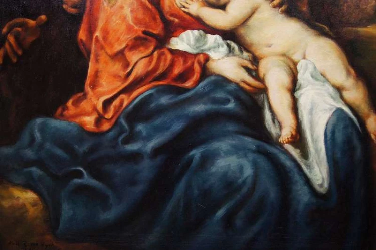 Stary obraz Święta rodzina odpoczynek Robert Vandenhouten