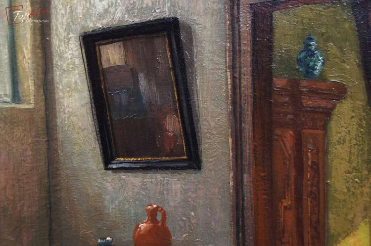 Stary obraz Scena we wnętrzu Jörg Sommer ur.1881r 