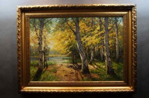 Stary obraz  JESIENNY LAS  NASTROJOWY SŁONECZNY OBRAZ!!!