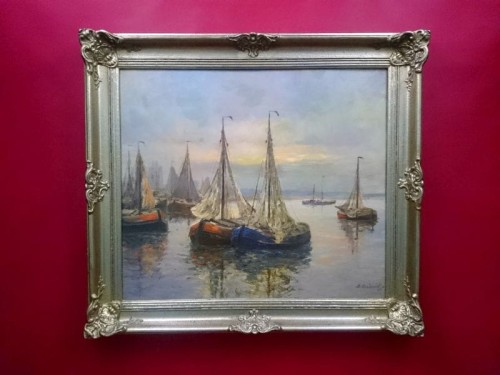 Obraz olejny Josef Dederichs kutry rybackie przy brzegu