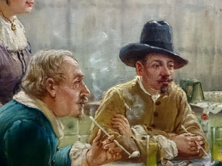 Obraz olejny despoty przy stole Jörg Sommer ur.1881r