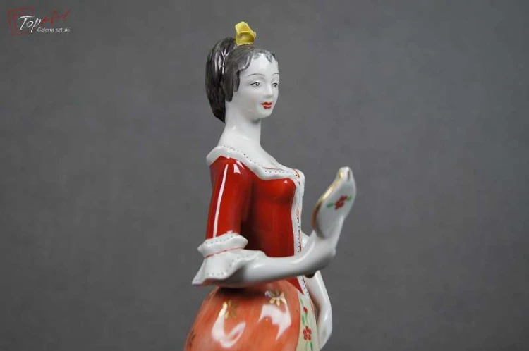 Porcelana Hollohaza Węgry lata 60 Figura Damy z lusterkiem.Okaz!!!