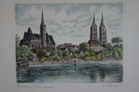 Grafika Breslau - Wrocław widok na wyspę Piasek A. Remo !!!