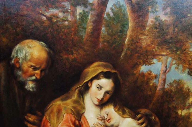 Stary obraz Święta rodzina odpoczynek Robert Vandenhouten