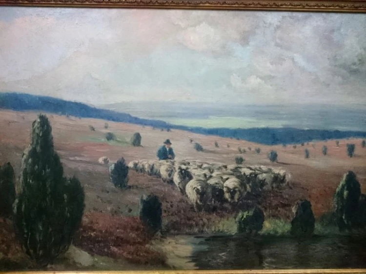 Obraz olejny A. BROBERG (1887-1973) OWCE U WODOPOJU