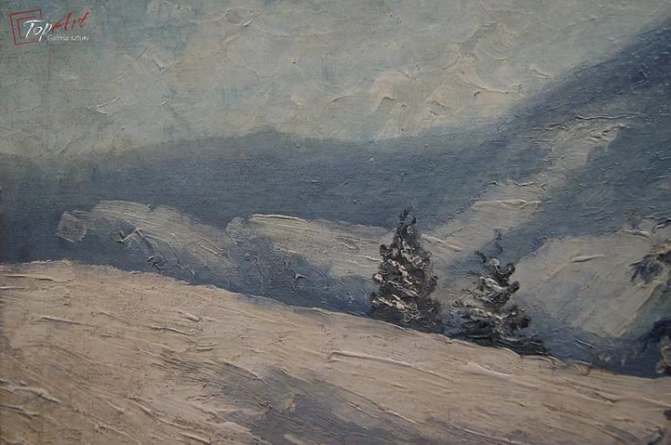 Karkonosze zimą stary obraz olejny
