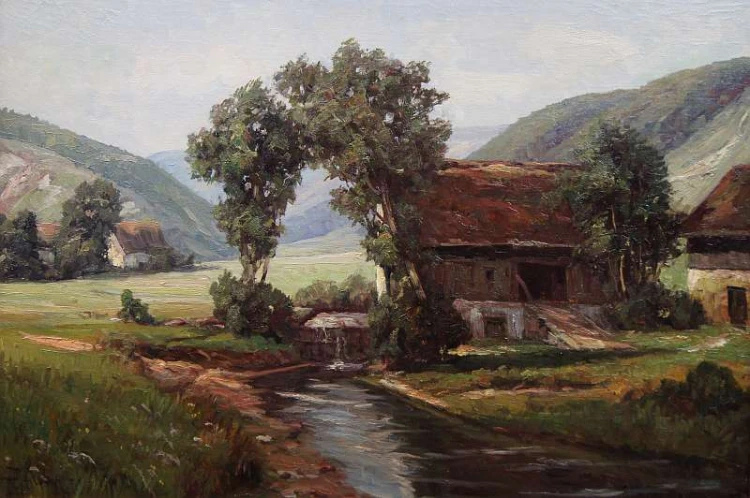 Stary obraz Sudety - August Schubert !!!