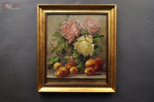 Stary obraz olejny - herbaciane róże 1