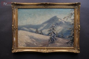 Karkonosze zimą stary obraz olejny