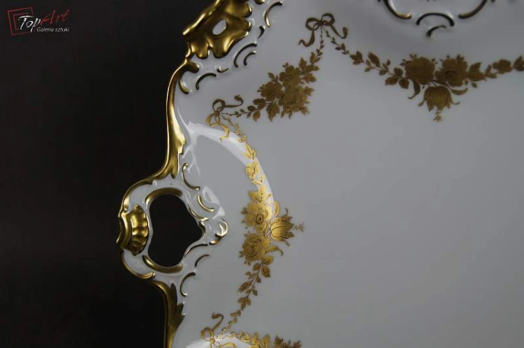 Cudowna złocona porcelanowa patera Kaiser