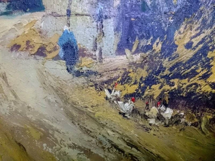 Obraz olejny Jean Coune WIEJSKI KRAJOBRAZ Z KURAMI
