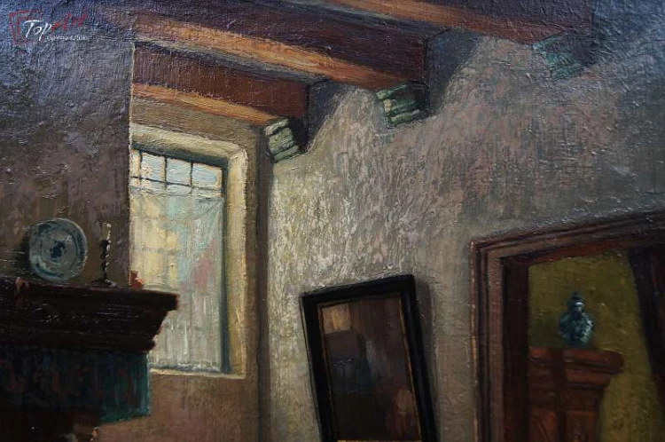 Stary obraz Scena we wnętrzu Jörg Sommer ur.1881r 
