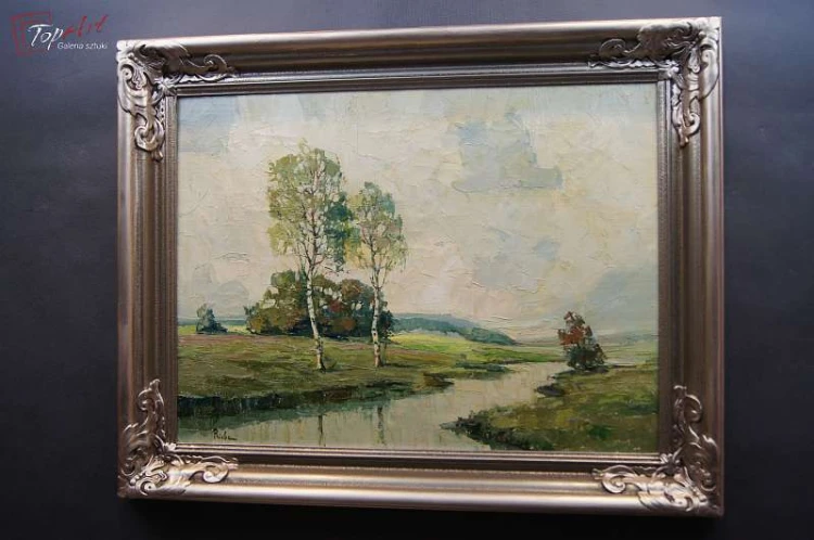 Obraz Olejny Rudolf Priebe Pejzaż z Brzozami