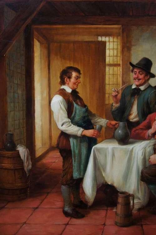 Poczęstunek w oberży - malarstwo rodzajowe - Curt A. Landwehr