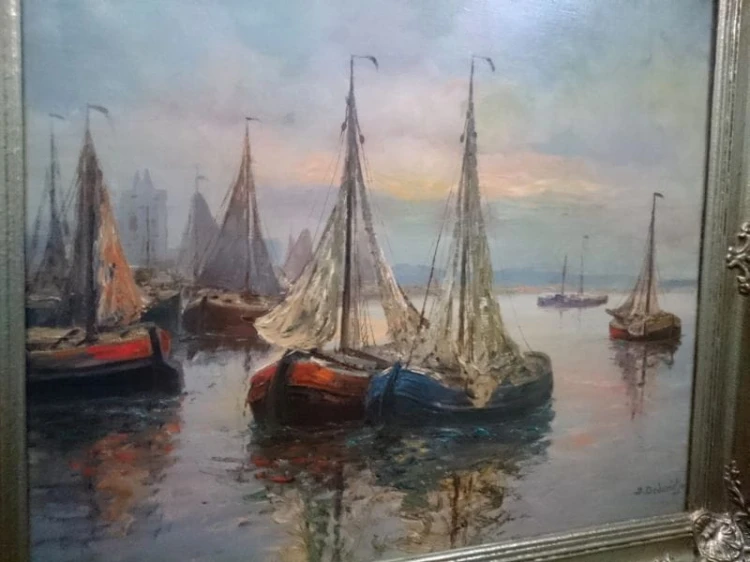 Obraz olejny Josef Dederichs kutry rybackie przy brzegu