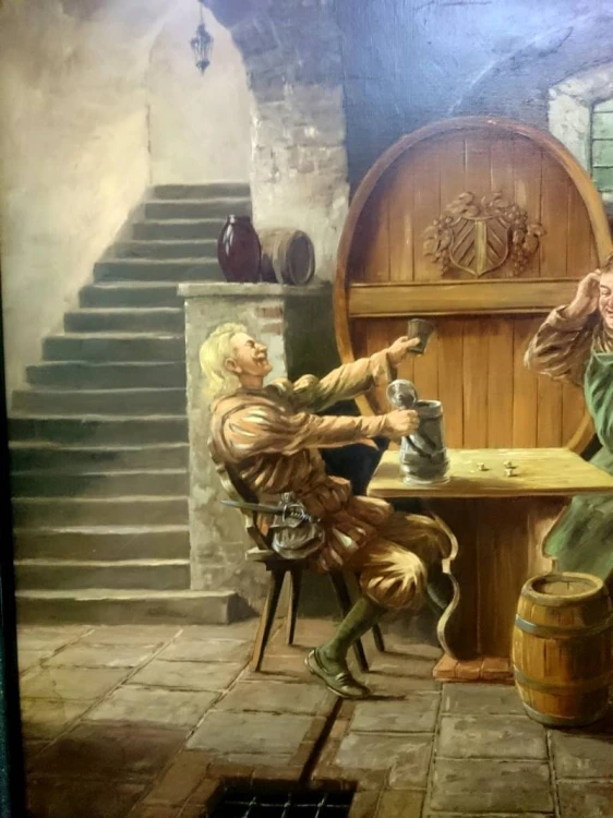 Obraz olejny Jurgen Winter U mnicha wino i kości
