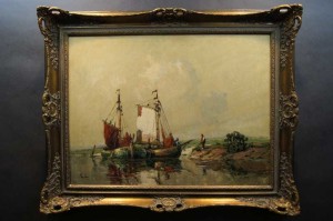 Stary obraz Rudolf Priebe KUTRY U BRZEGU Okaz !!!