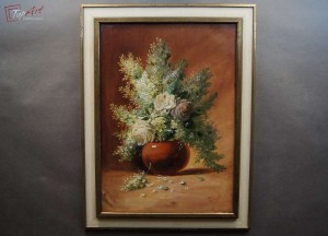 Stary obraz R. Thiele bukiet kwiatów 19 wiek