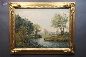 Stary obraz olejny - Karl Arweiler krajobraz zakole rzeki