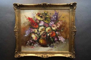 Stary obraz OTMAR LEDERER CUDOWNY BUKIET KWIATÓW