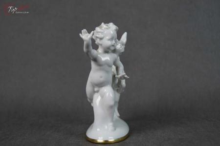 Porcelana Carl Scheidig Figurka Rozbawiony malec z koziołkiem Cudo !!!