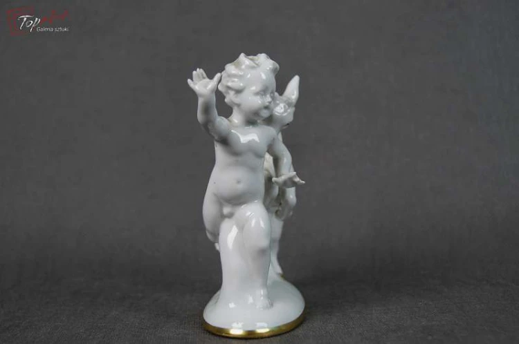 Porcelana Carl Scheidig Figurka Rozbawiony malec z koziołkiem Cudo !!!
