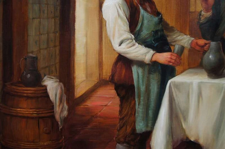 Poczęstunek w oberży - malarstwo rodzajowe - Curt A. Landwehr