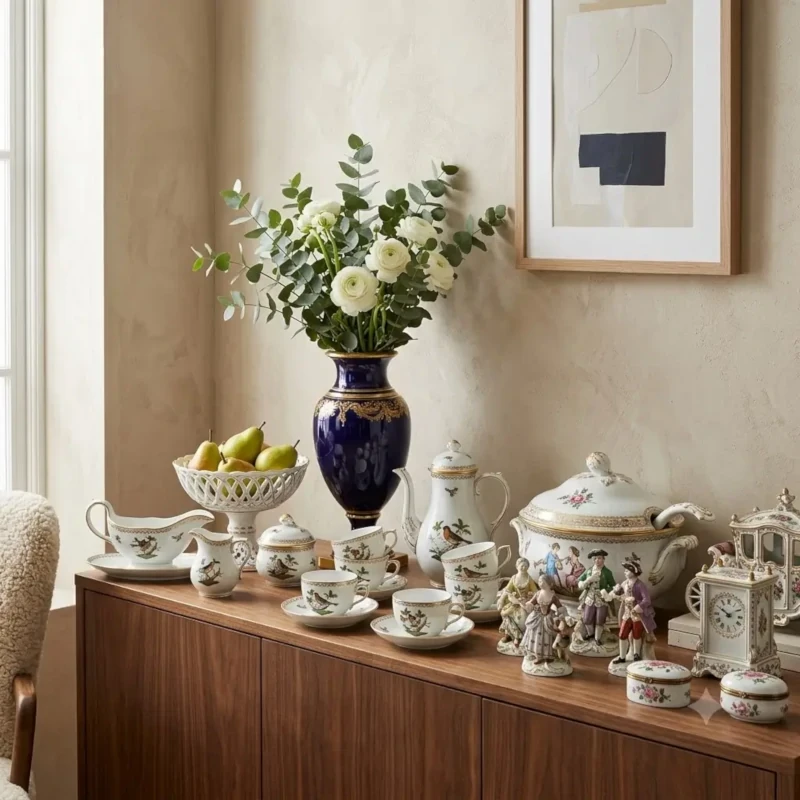 Antyczna markowa porcelana w nowoczesnym wetrzu
